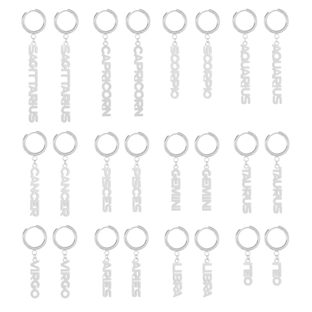 Fashion Stainless Steel English Font Stainless Steel Zodiac Sign Earrings Hoop Jewelry Women