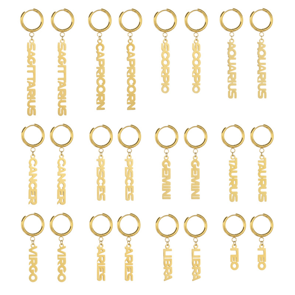 Fashion Stainless Steel English Font Stainless Steel Zodiac Sign Earrings Hoop Jewelry Women