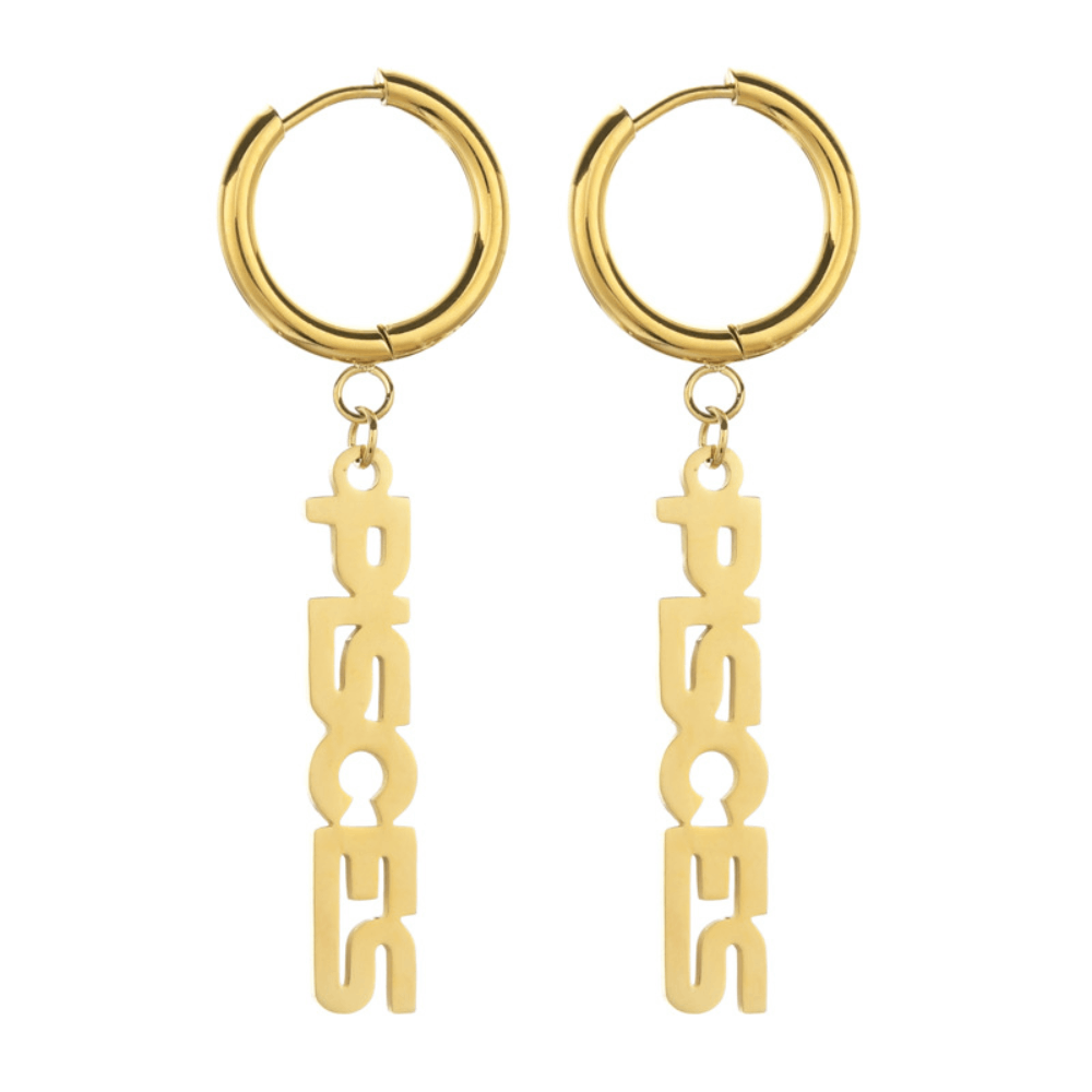 Fashion Stainless Steel English Font Stainless Steel Zodiac Sign Earrings Hoop Jewelry Women
