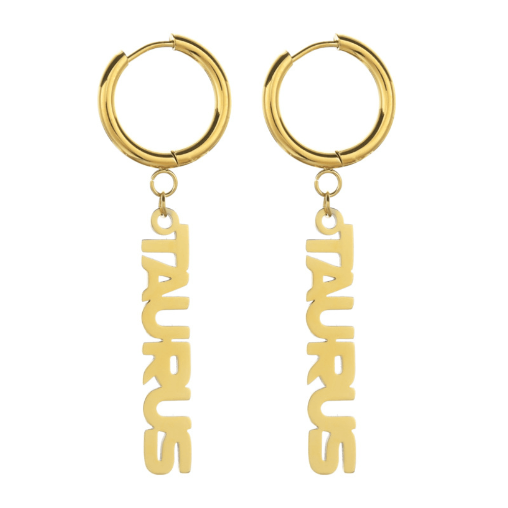 Fashion Stainless Steel English Font Stainless Steel Zodiac Sign Earrings Hoop Jewelry Women
