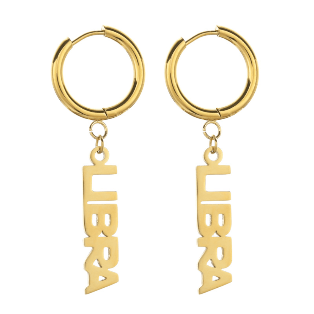 Fashion Stainless Steel English Font Stainless Steel Zodiac Sign Earrings Hoop Jewelry Women