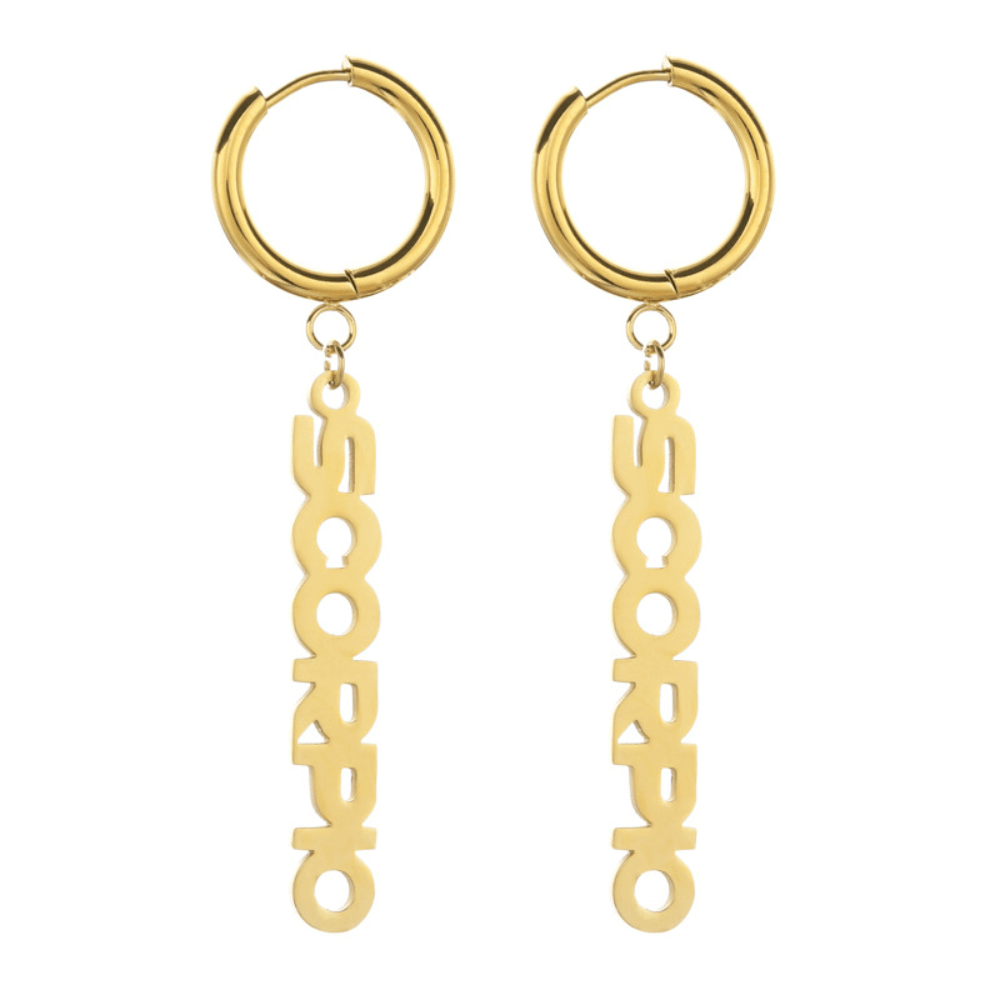 Fashion Stainless Steel English Font Stainless Steel Zodiac Sign Earrings Hoop Jewelry Women