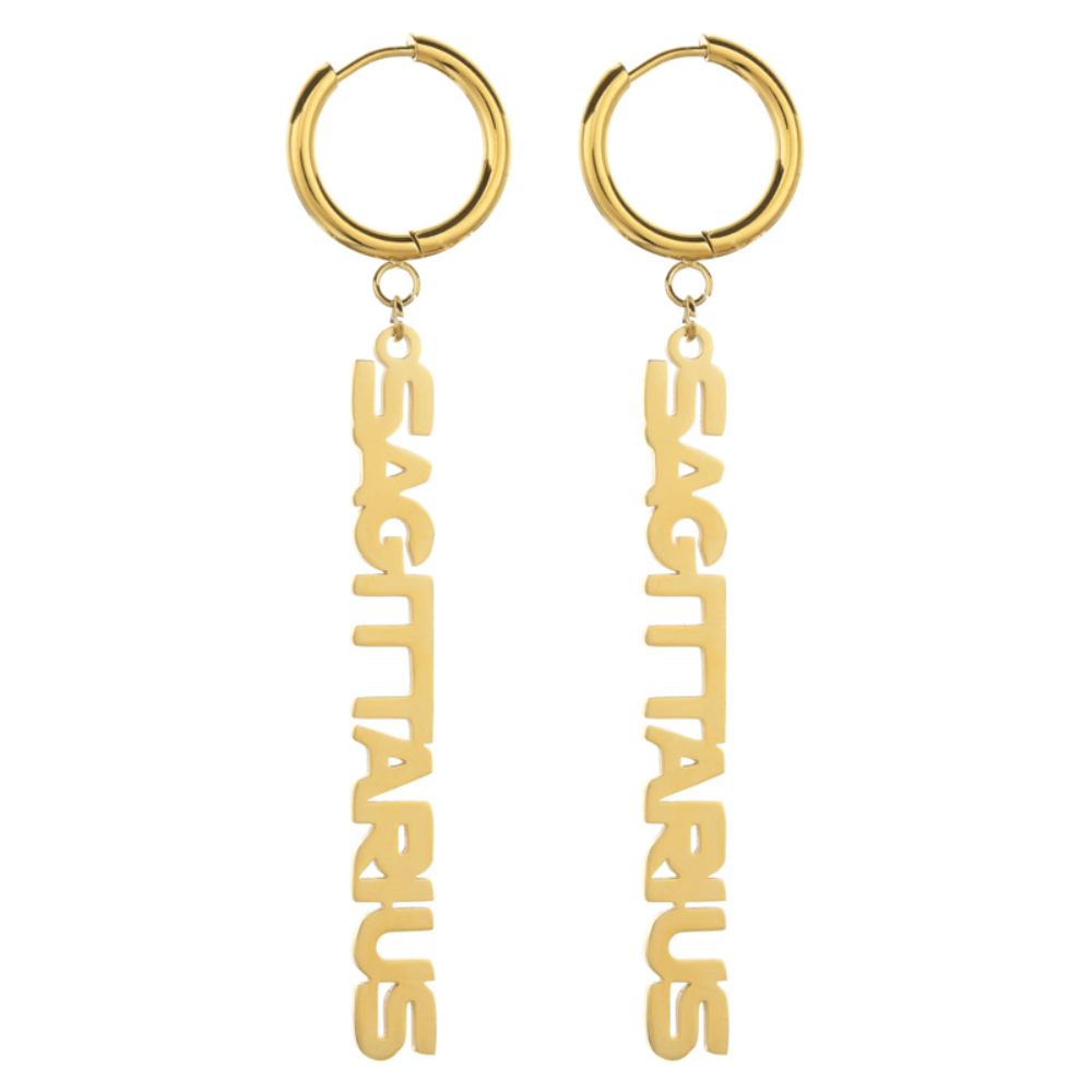 Fashion Stainless Steel English Font Stainless Steel Zodiac Sign Earrings Hoop Jewelry Women