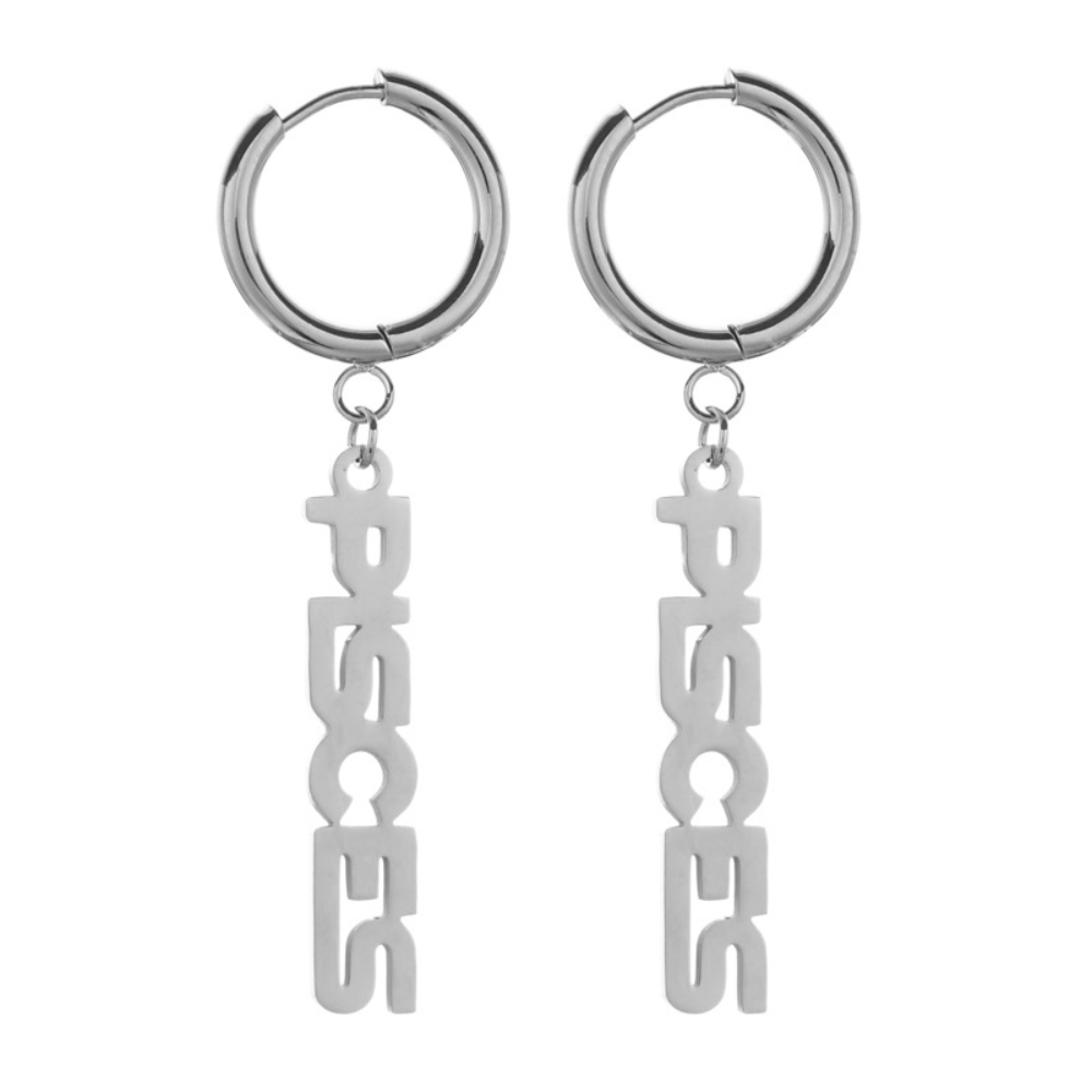 Fashion Stainless Steel English Font Stainless Steel Zodiac Sign Earrings Hoop Jewelry Women