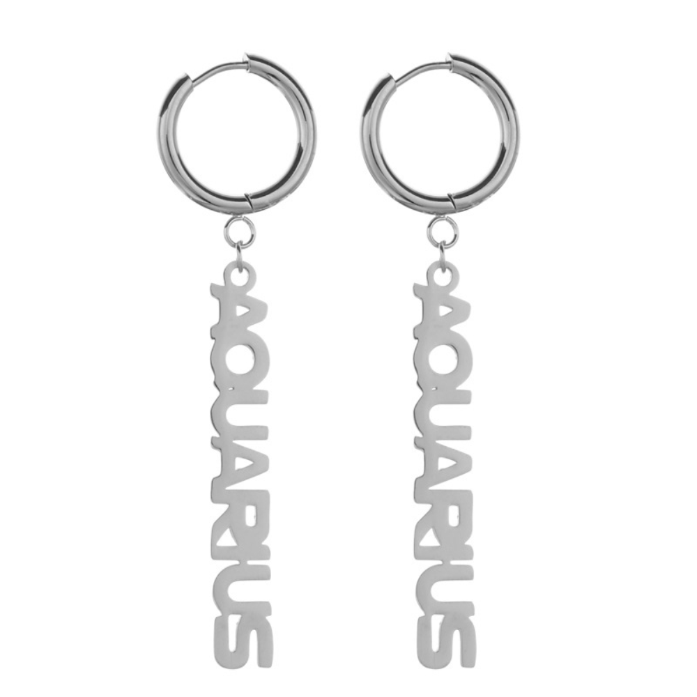 Fashion Stainless Steel English Font Stainless Steel Zodiac Sign Earrings Hoop Jewelry Women