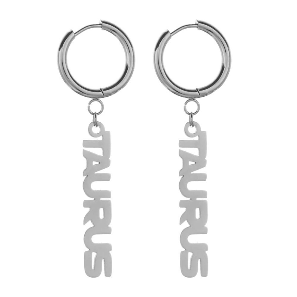 Fashion Stainless Steel English Font Stainless Steel Zodiac Sign Earrings Hoop Jewelry Women