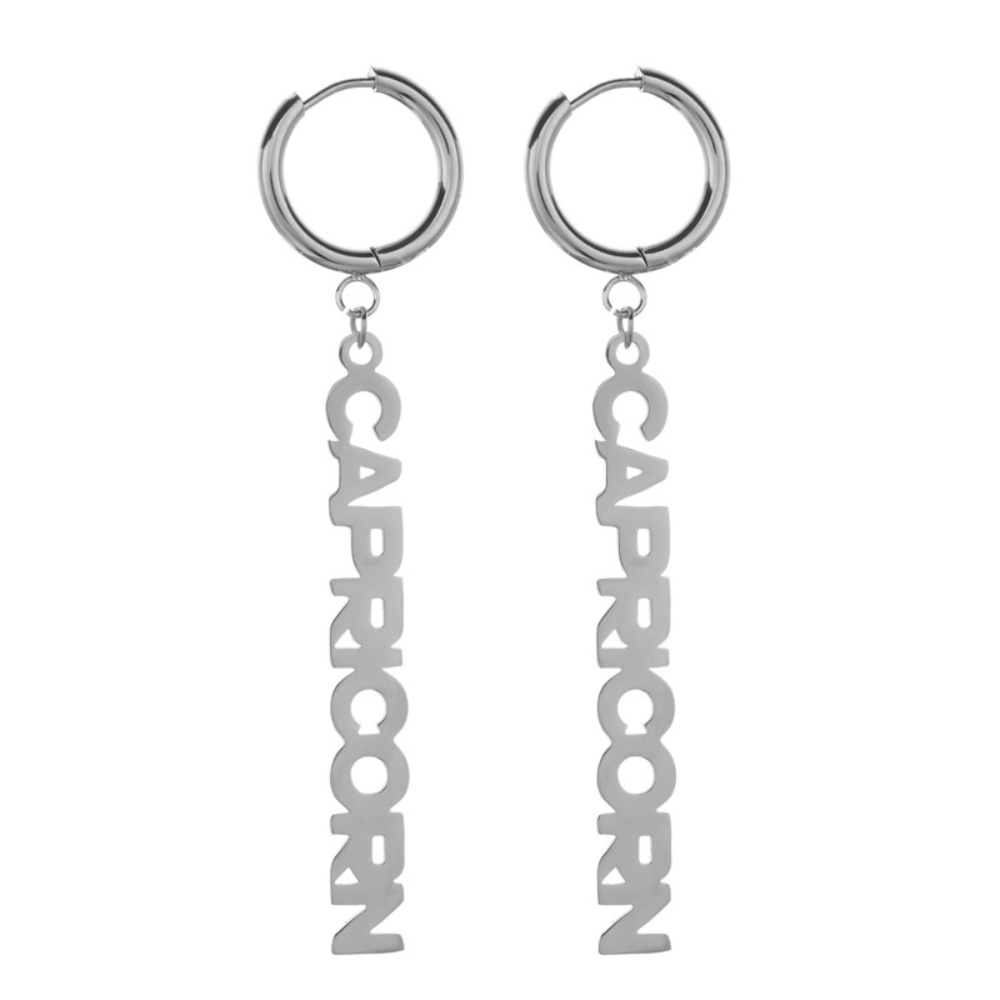 Fashion Stainless Steel English Font Stainless Steel Zodiac Sign Earrings Hoop Jewelry Women