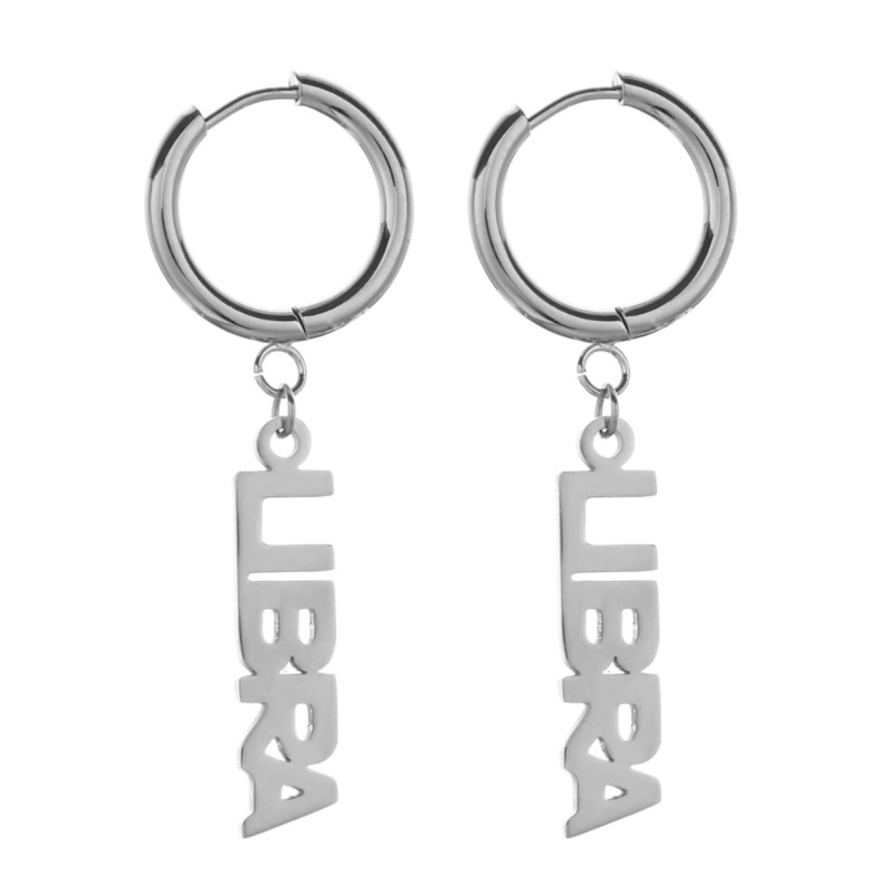 Fashion Stainless Steel English Font Stainless Steel Zodiac Sign Earrings Hoop Jewelry Women