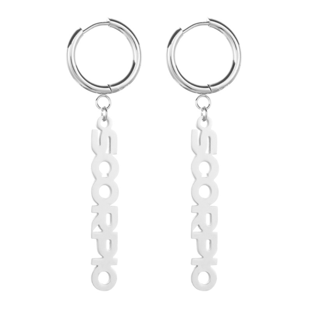 Fashion Stainless Steel English Font Stainless Steel Zodiac Sign Earrings Hoop Jewelry Women