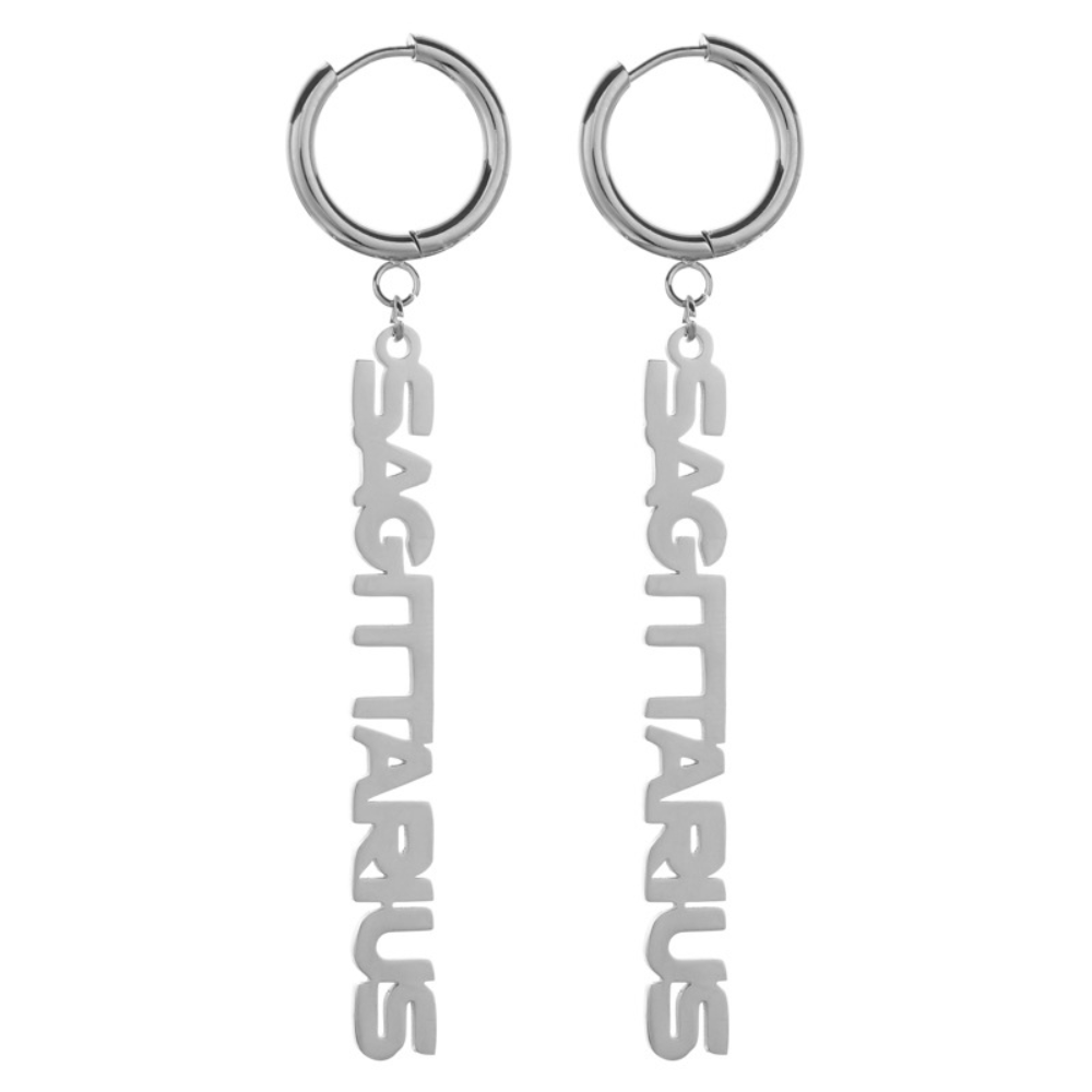 Fashion Stainless Steel English Font Stainless Steel Zodiac Sign Earrings Hoop Jewelry Women