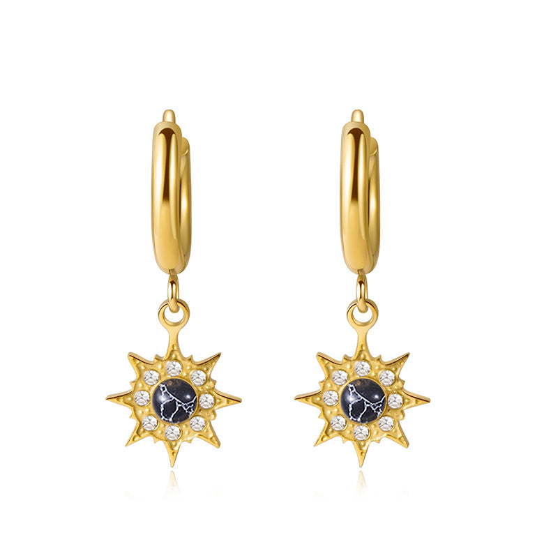 Boutique 304 Stainless Steel Pvd 18k Gold Plated Gemstone Turquoise Howlite Stones Charm Sunburst Star Dangle Earring Jewelry