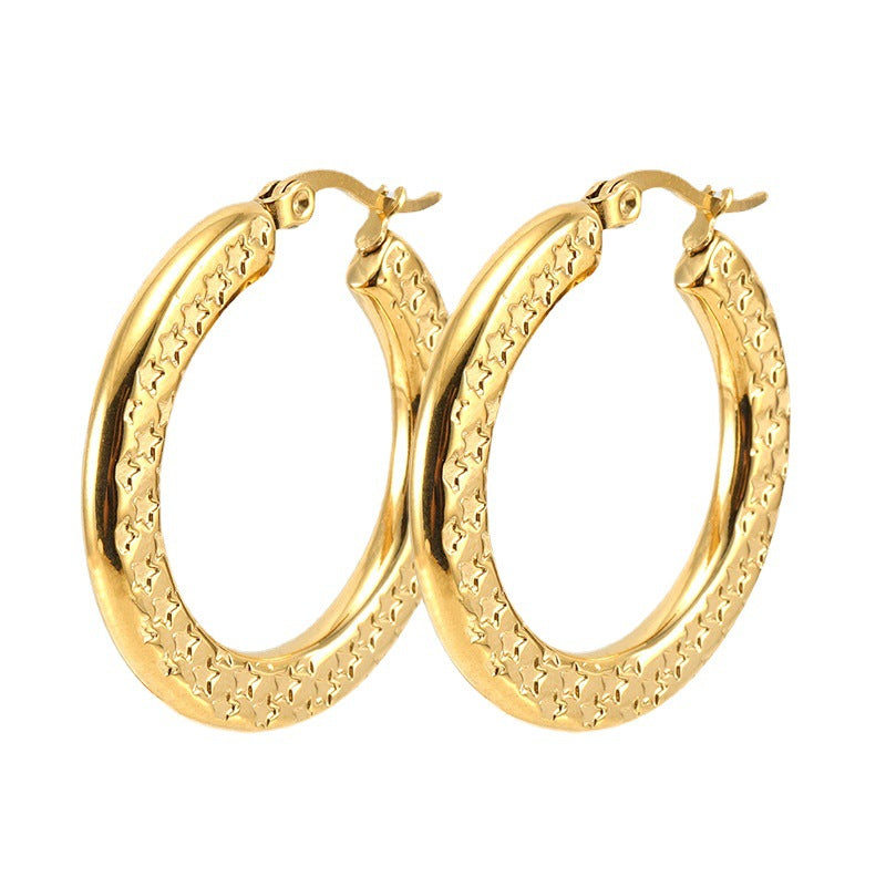 Designer Non Tarwaterproof Stainless Steel 18k Gold Plated Star Engraving Earring Popular Brands Jewelry Women