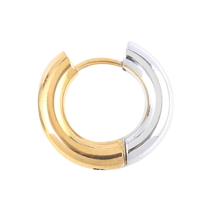 fashion simple boho stainless steel gold plated tarnish free hypoallergenic half gold half silver earrings small hoop unisex