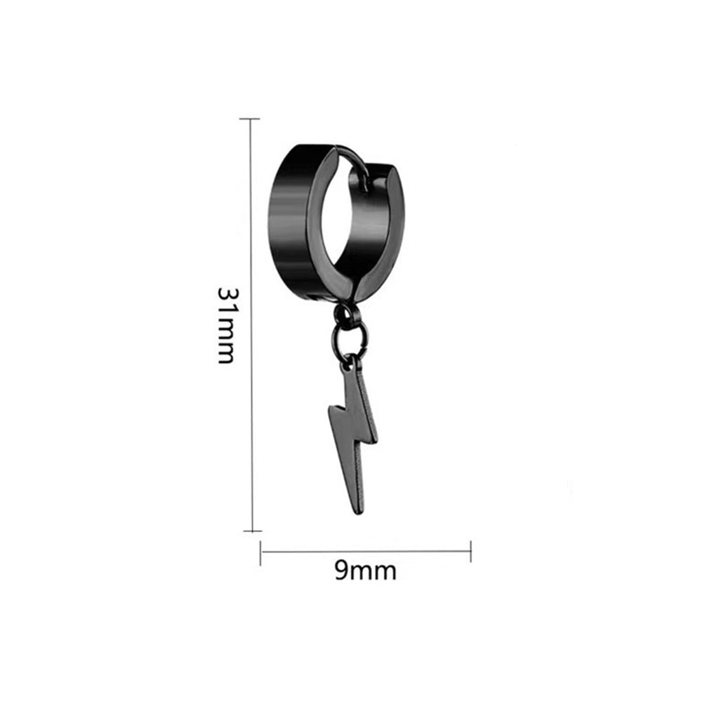 Stainless Steel Clip on Ear Cuff Hoops with Charm Dangles Lightning Earrings Unisex Men and Women Non-pierced Support