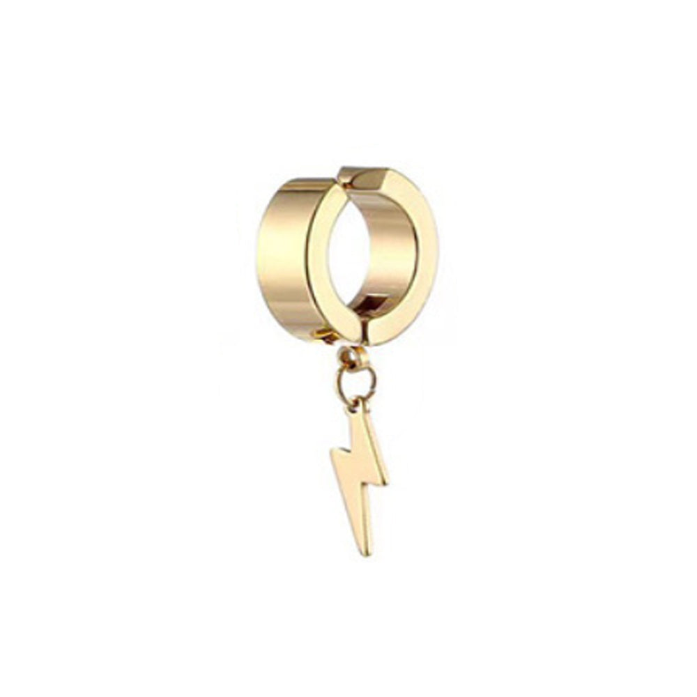 Stainless Steel Clip on Ear Cuff Hoops with Charm Dangles Lightning Earrings Unisex Men and Women Non-pierced Support