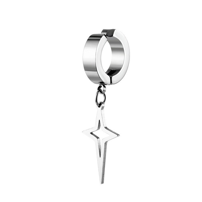 Stainless Steel Clip on Ear Cuff Hoops with Charm Dangles Star Triangle Earrings Unisex Men and Women Non-pierced Support
