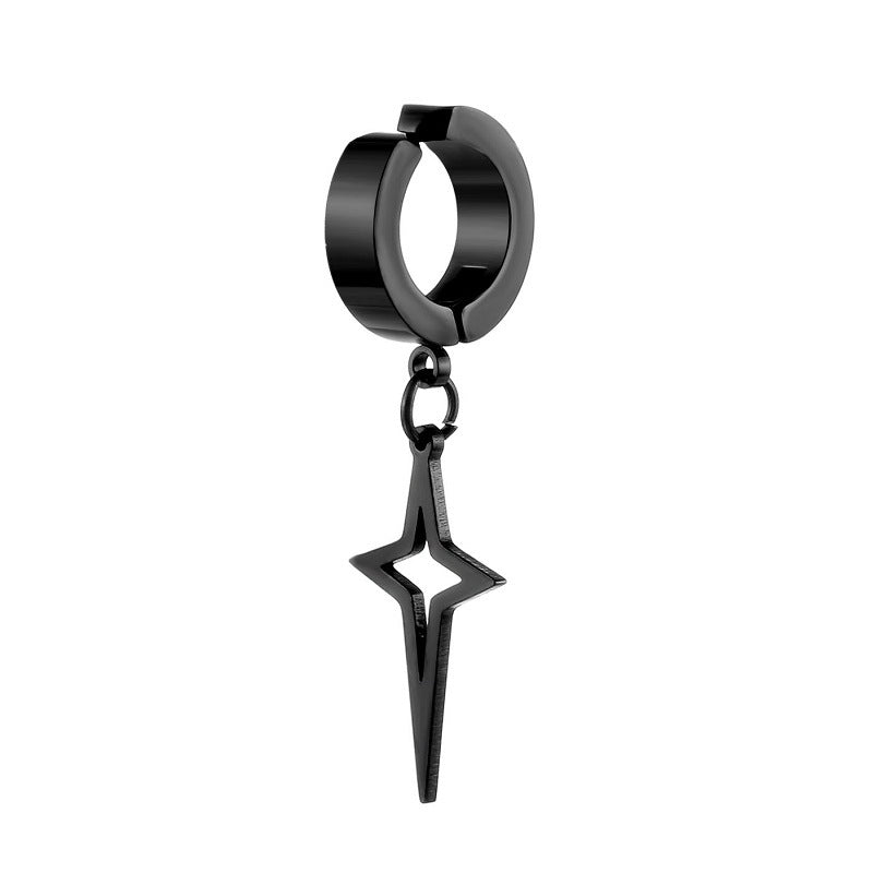 Stainless Steel Clip on Ear Cuff Hoops with Charm Dangles Star Triangle Earrings Unisex Men and Women Non-pierced Support
