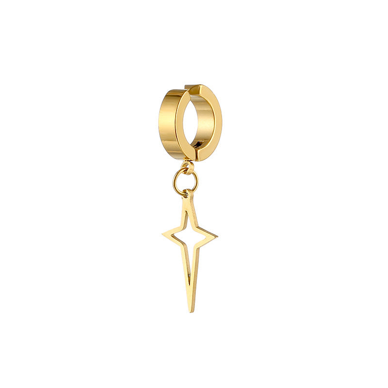 Stainless Steel Clip on Ear Cuff Hoops with Charm Dangles Star Triangle Earrings Unisex Men and Women Non-pierced Support