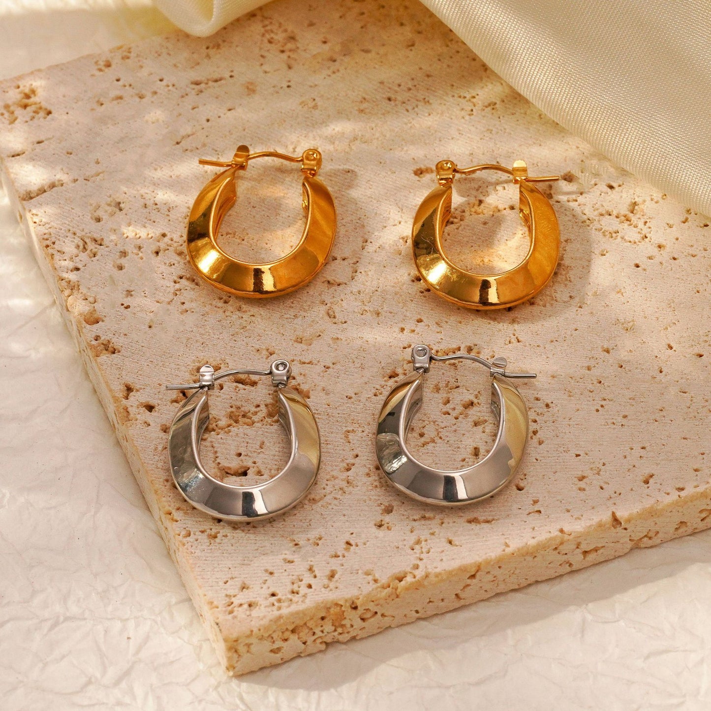 Boho Blank Stainless Steel Blade Edge Oval Hoop Earrings Jewelry for Women