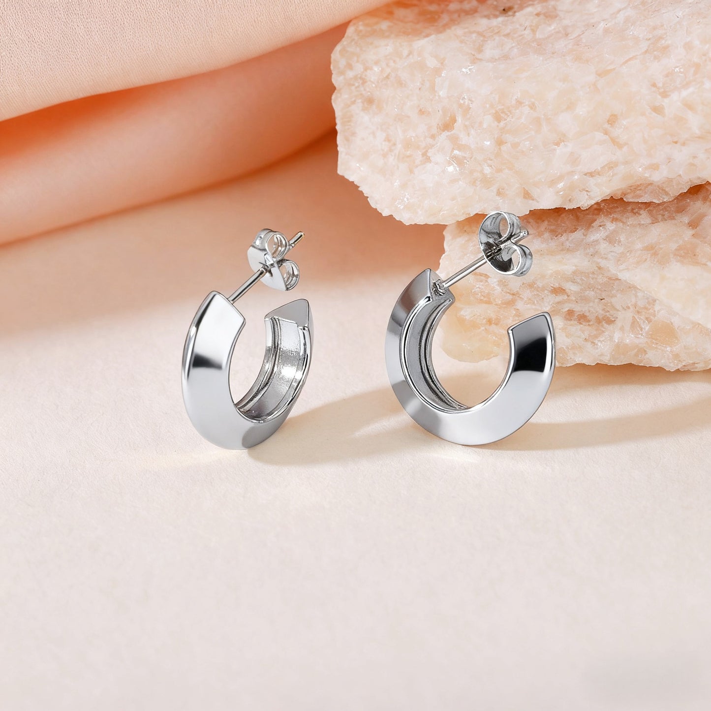 Boho Blank Stainless Steel Blade Edge 18mm 20mm 23mm 25mm Half Hoop Earrings Jewelry for Women