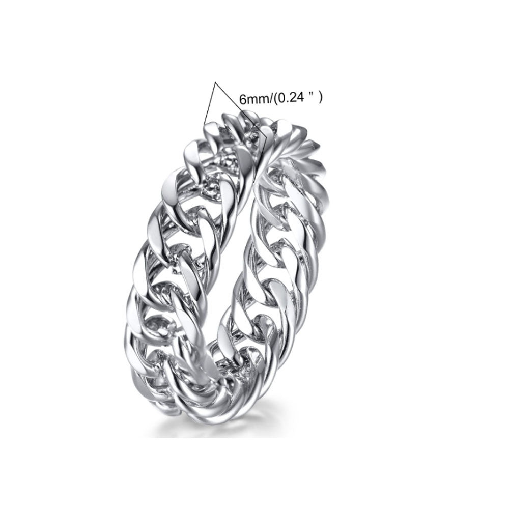Stylish Fashion Stainless Steel Gold Plated Cuban Link Chain Finger Ring Jewelry Rings for Boys Male Women
