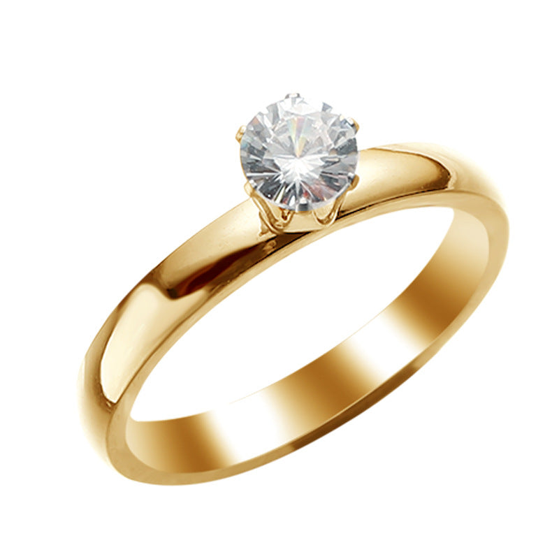 Fashion Stainless Steel Zircon Diamond 6 Claws Wedding Finger Ring Jewelry for Women 4mm Wide Band
