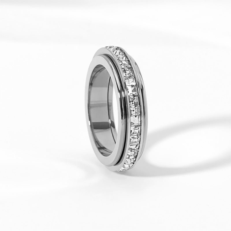 Wholesale Fashion Rotatable Stainless Steel 5.5mm Zircon Beads Channel Pave Ring Finger Rings Jewelry Manufacturer Supplier
