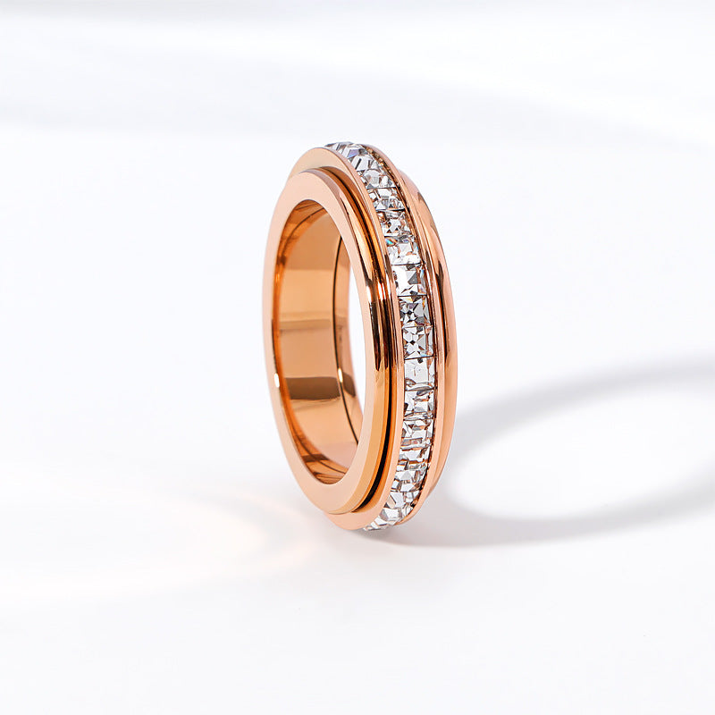 Wholesale Fashion Rotatable Stainless Steel 5.5mm Zircon Beads Channel Pave Ring Finger Rings Jewelry Manufacturer Supplier