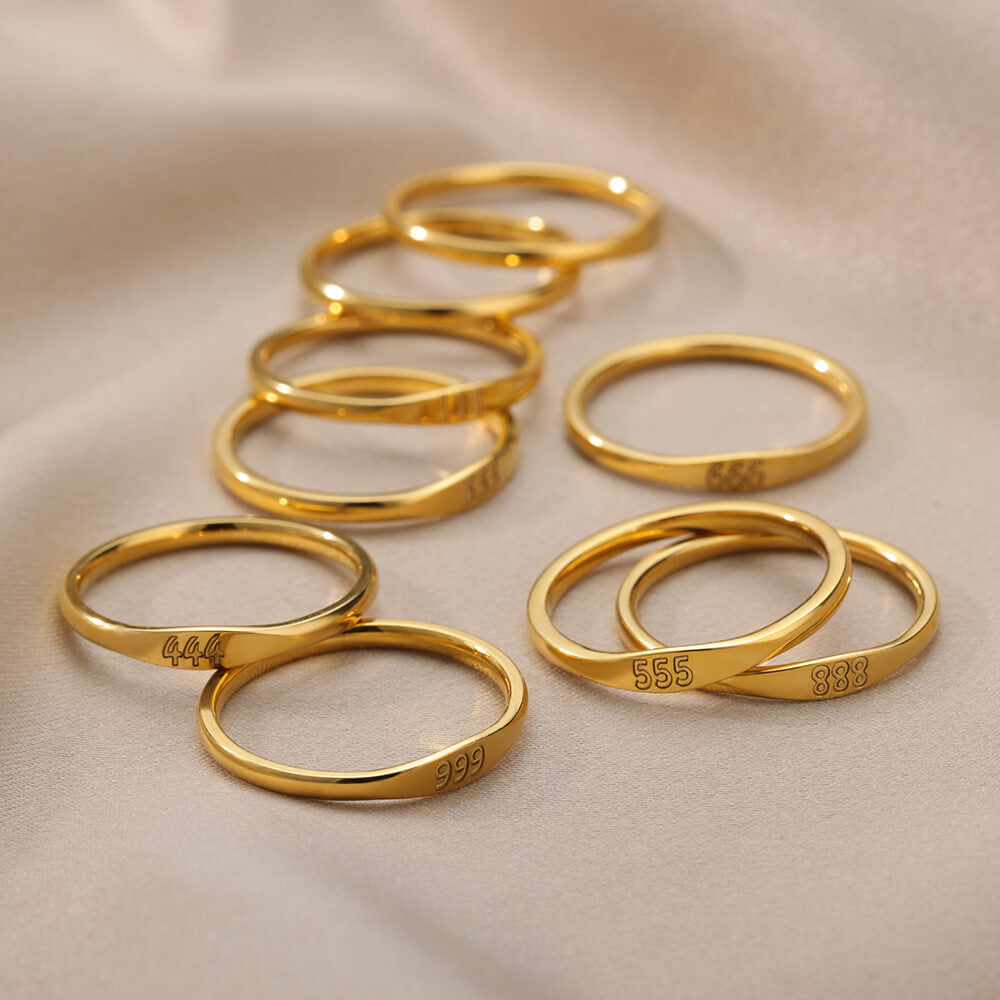 Wholesale Fashion Trendy Stainless Steel Angel Numbers Engraving Finger Rings Jewelry for Women