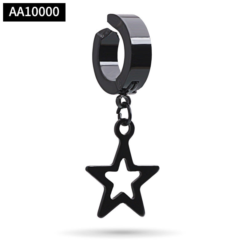 Stainless Steel Clip on Ear Cuff Hoops with Charm Dangles Star Cross Heart Earrings Unisex Men and Women Non-pierced Support