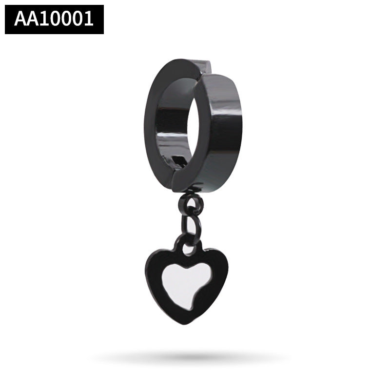 Stainless Steel Clip on Ear Cuff Hoops with Charm Dangles Star Cross Heart Earrings Unisex Men and Women Non-pierced Support