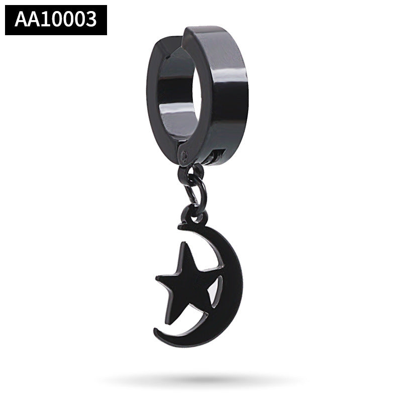 Stainless Steel Clip on Ear Cuff Hoops with Charm Dangles Star Cross Heart Earrings Unisex Men and Women Non-pierced Support