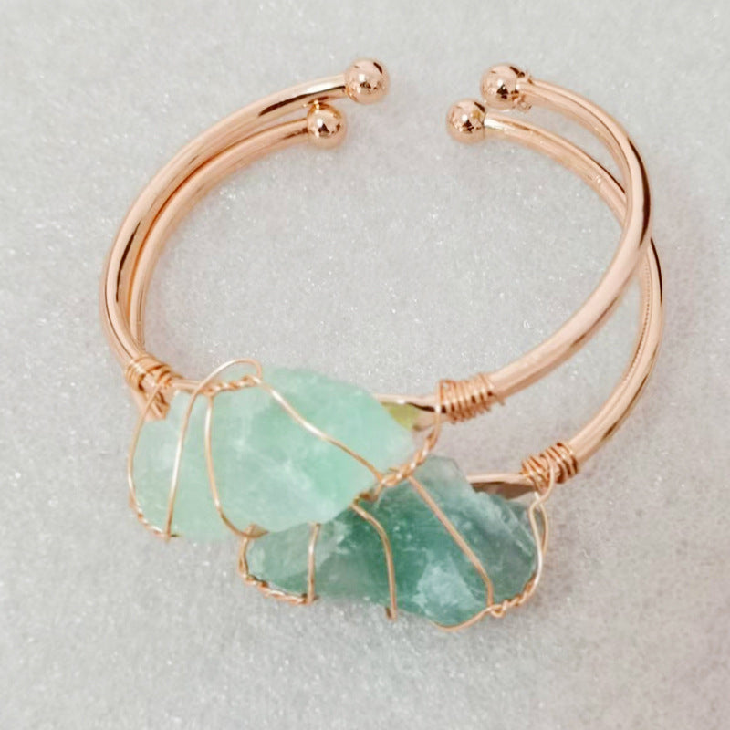 Handmade brass alloy big chunky irregular raw crystal stone bead charm cuff bangle for women jewelry bracelets bulk