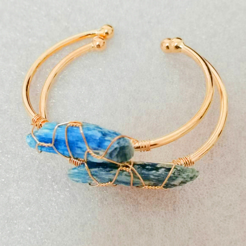 Handmade brass alloy big chunky irregular raw crystal stone bead charm cuff bangle for women jewelry bracelets bulk