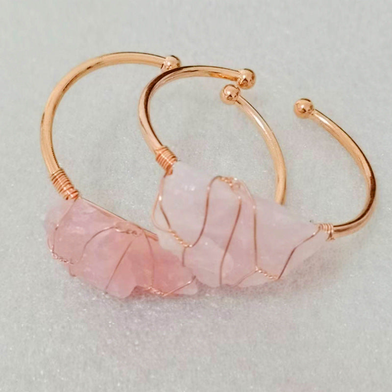 Handmade brass alloy big chunky irregular raw crystal stone bead charm cuff bangle for women jewelry bracelets bulk