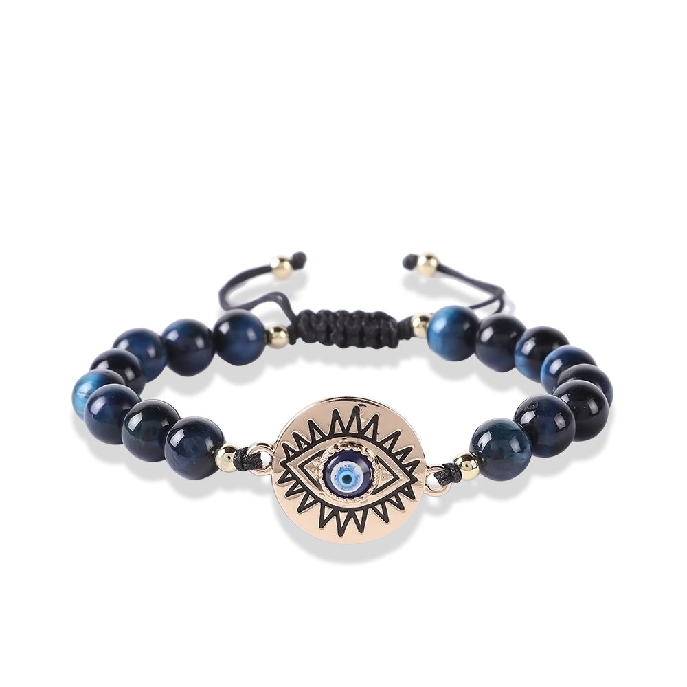 wholesale luxury natural gemstone healing tiger eye bead d-evil eye charm adjustable bracelet jewelry male women