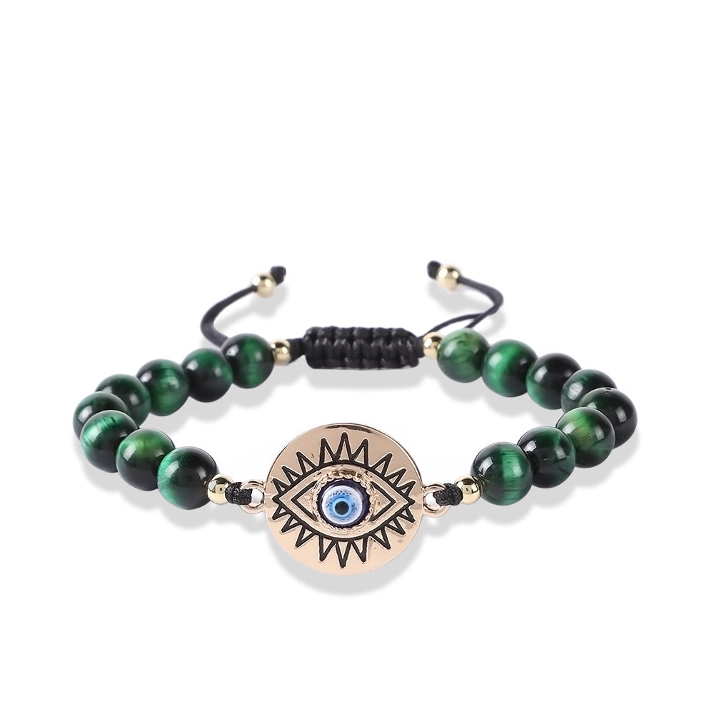wholesale luxury natural gemstone healing tiger eye bead d-evil eye charm adjustable bracelet jewelry male women