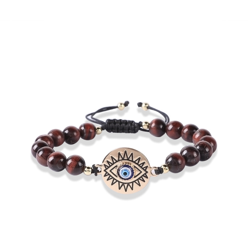 wholesale luxury natural gemstone healing tiger eye bead d-evil eye charm adjustable bracelet jewelry male women