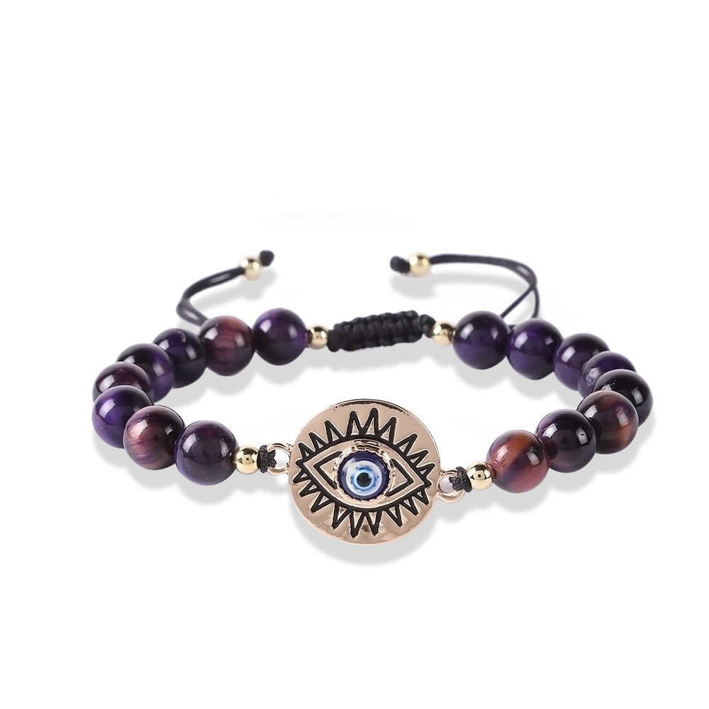 wholesale luxury natural gemstone healing tiger eye bead d-evil eye charm adjustable bracelet jewelry male women