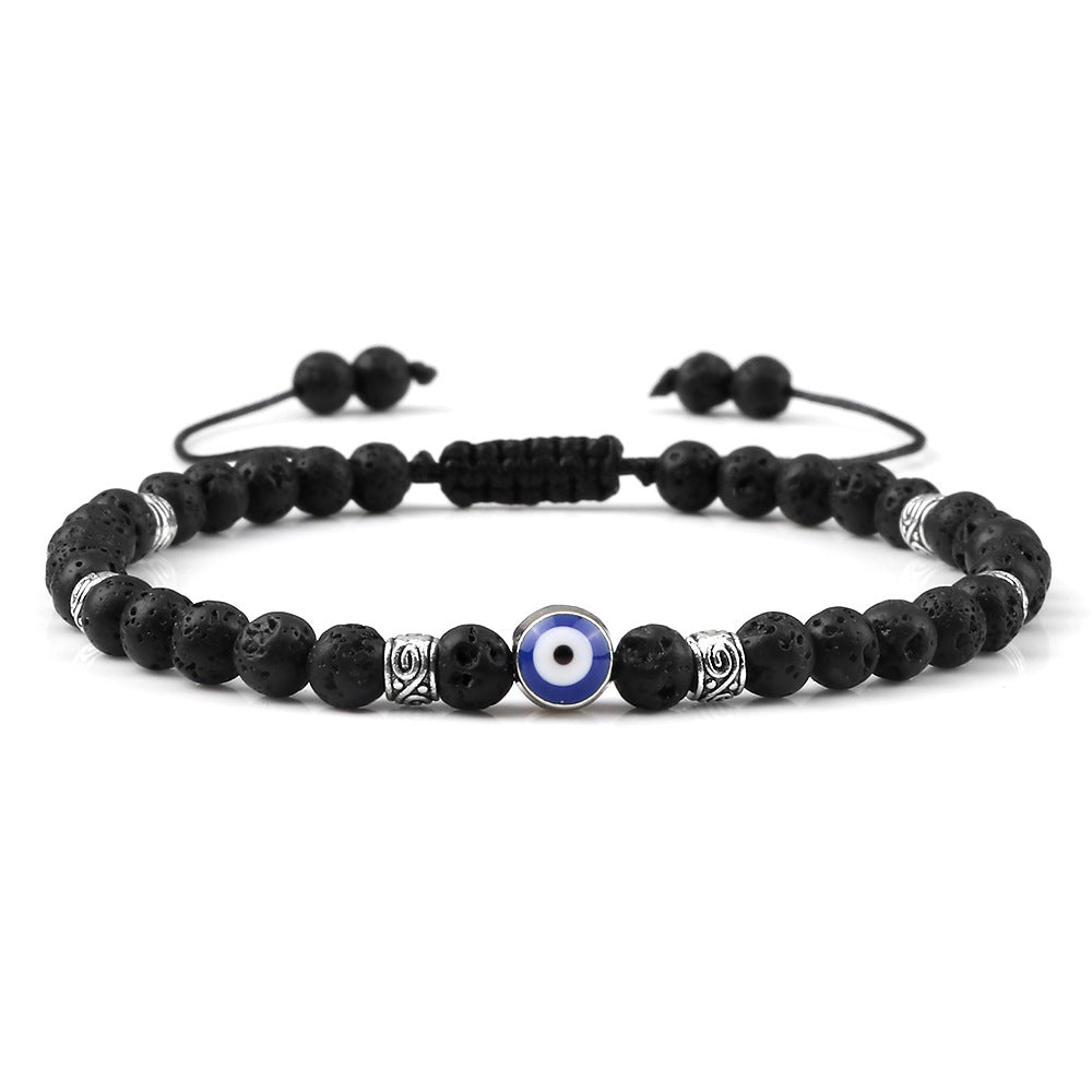 healing energy natural genuine gemstone crystal blue green black lava stone evil eyes charm bracelet design for women everyday