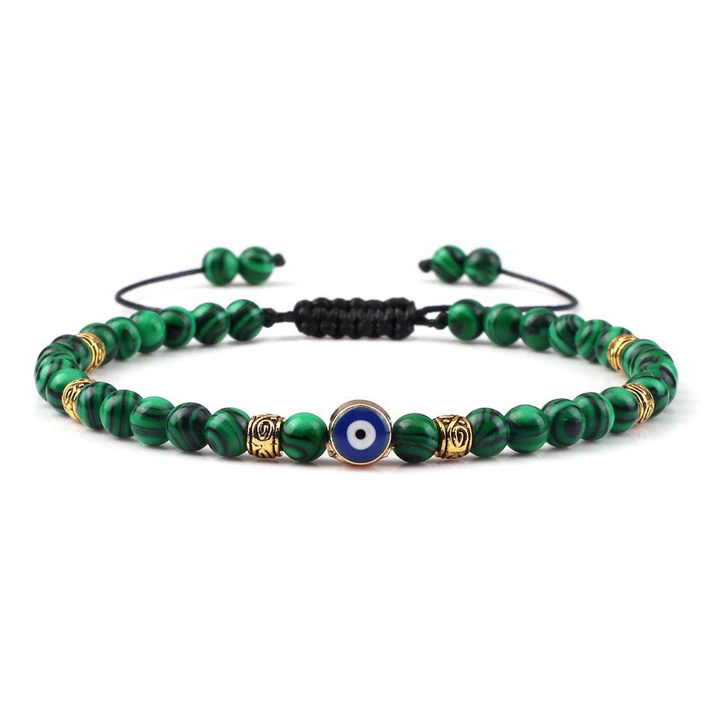 healing energy natural genuine gemstone crystal blue green black lava stone evil eyes charm bracelet design for women everyday