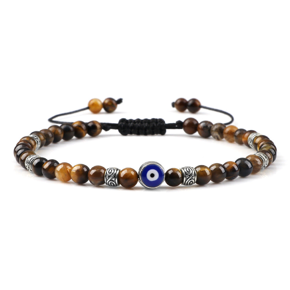 healing energy natural genuine gemstone crystal blue green black lava stone evil eyes charm bracelet design for women everyday