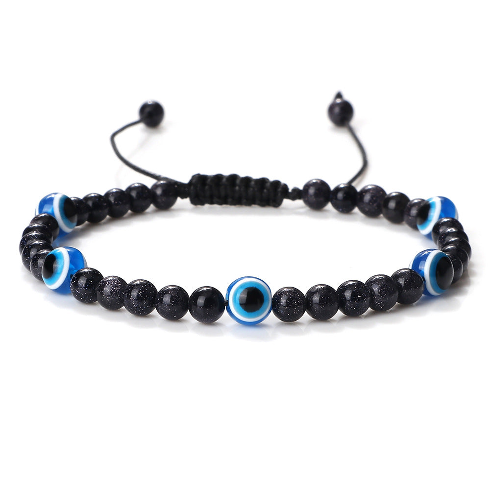 boho healing energy natural gemstone crystal blue green black lava stone evil eyes charm bracelet design for women everyday