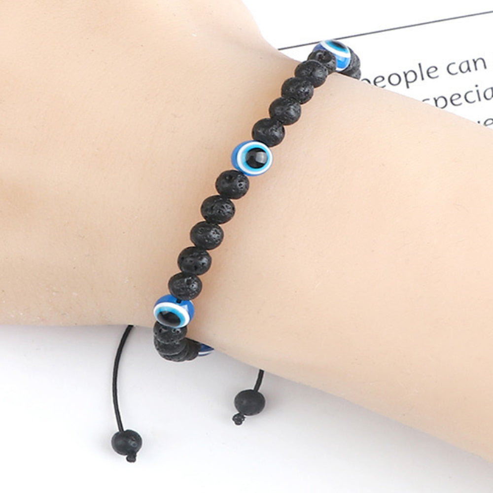 boho healing energy natural gemstone crystal blue green black lava stone evil eyes charm bracelet design for women everyday
