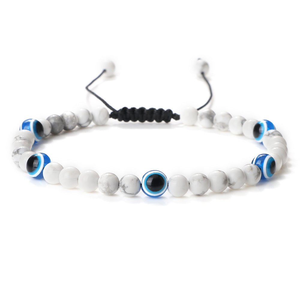boho healing energy natural gemstone crystal blue green black lava stone evil eyes charm bracelet design for women everyday