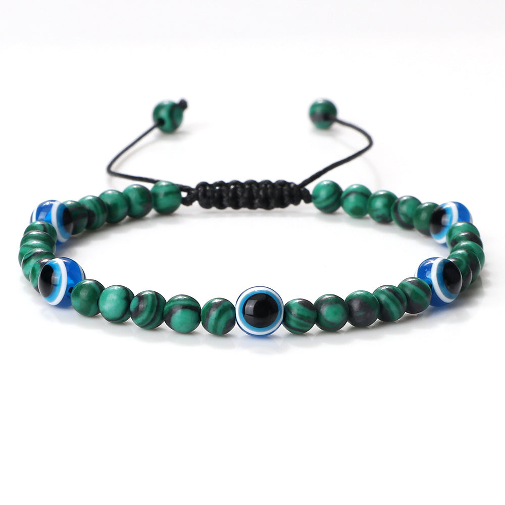 boho healing energy natural gemstone crystal blue green black lava stone evil eyes charm bracelet design for women everyday