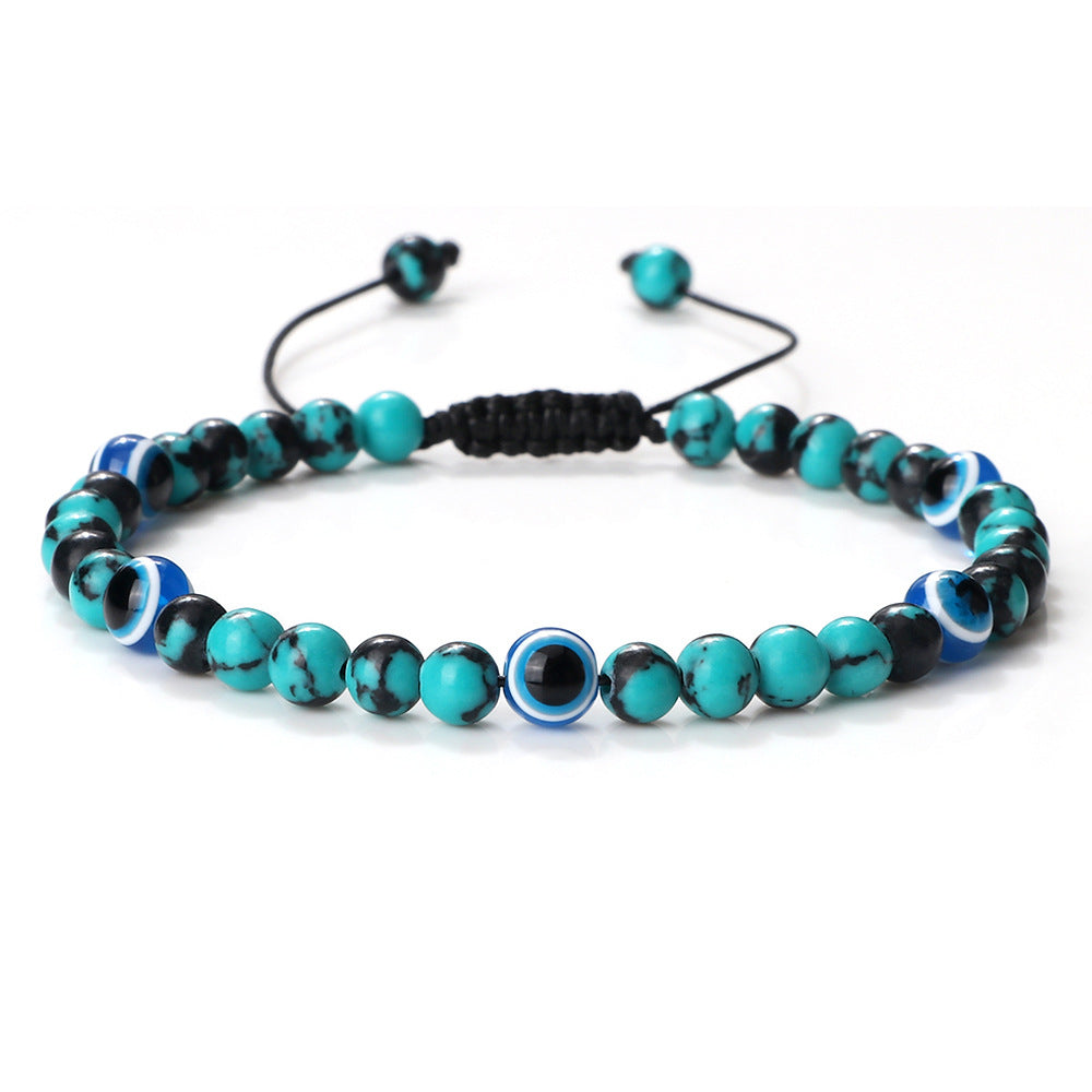 boho healing energy natural gemstone crystal blue green black lava stone evil eyes charm bracelet design for women everyday