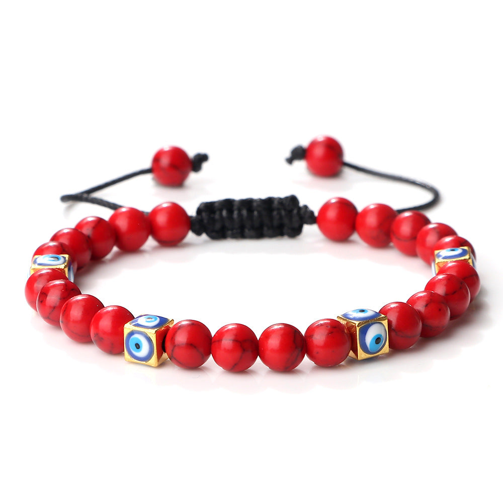healing energy natural 6mm gemstone crystal blue green black lava stone evil eyes charm bracelet design for women everyday