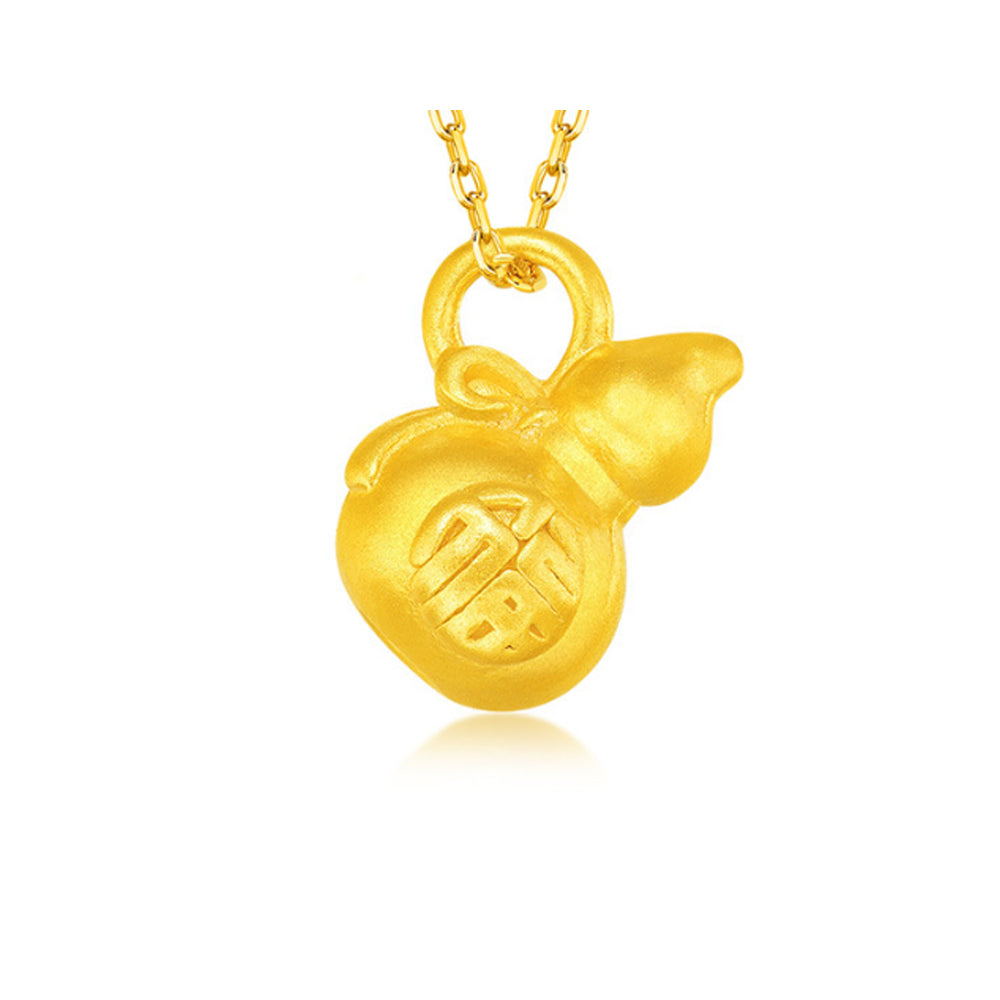 Dainty 18k Real 999 3d Hard Gold Necklace Heart Fish Feather Heart Flower Rose Clover Pendant Jewelry for Women