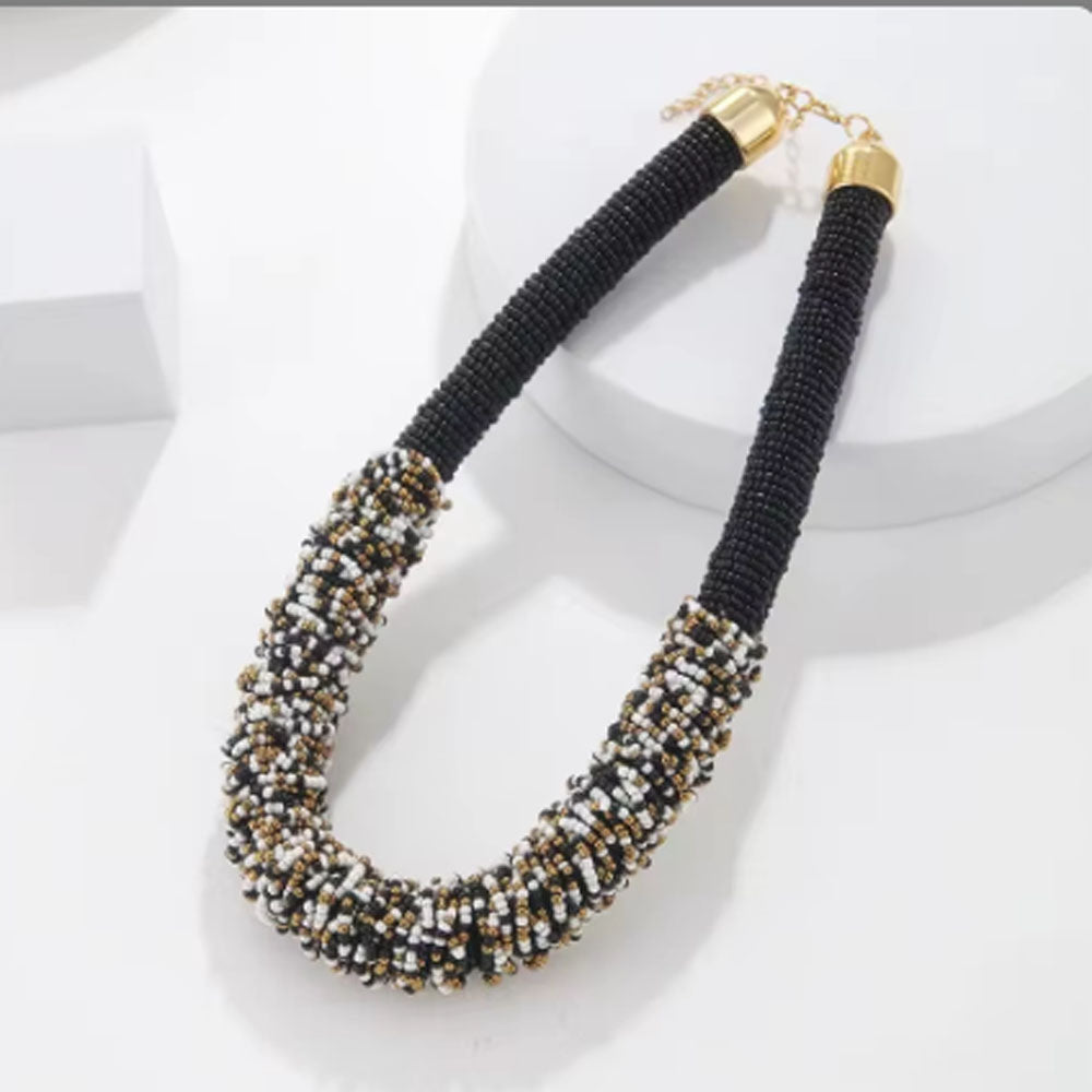Woven Multi-layer African Necklace Handmade Bohemia Necklace Colorful Rice Beads Exaggerated Necklace Set for Women